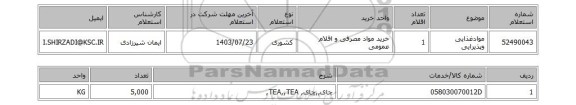 استعلام موادغذایی وپذیرایی