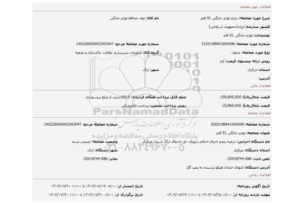 مزایده، لوازم خانگی 51 قلم