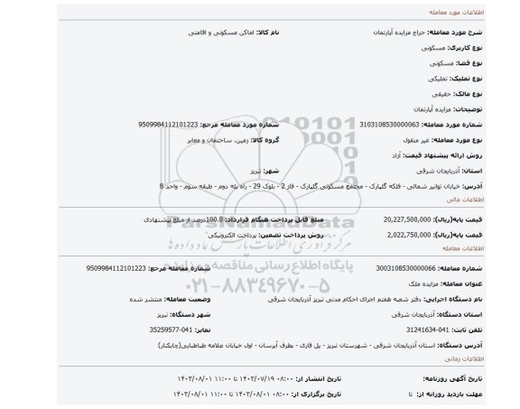 مزایده، مزایده آپارتمان