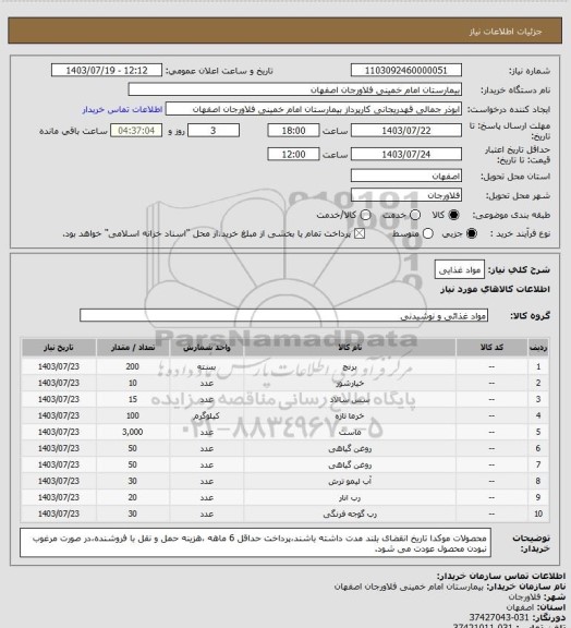 استعلام مواد غذایی