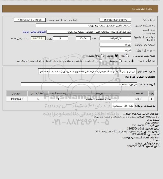 استعلام آرایش و لیبل گذاری و نظافت و مرتب سازی کابل های ورودی خروجی رک های شبکه محلی