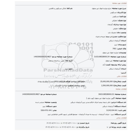 مزایده، مزایده اموال غیر منقول