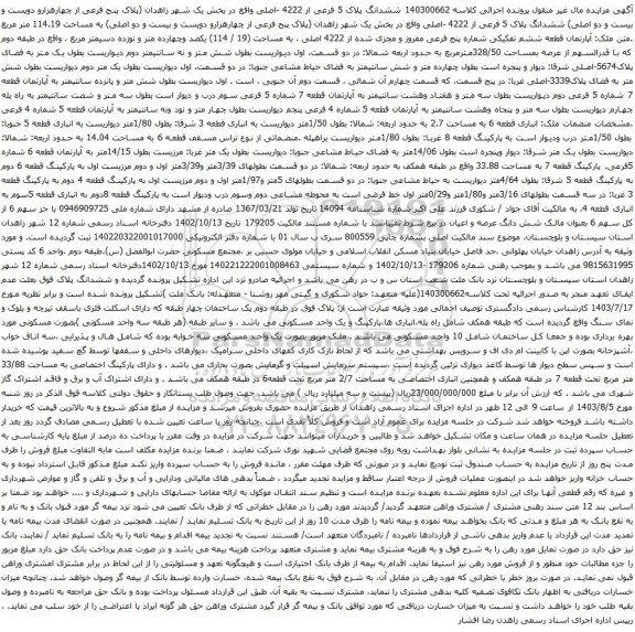 آگهی مزایده ششدانگ یکقطعه مسکونی بمساحت 232/48 مترمربع تحت پلاک ثبتی 2 فرعی از 359-اصلی