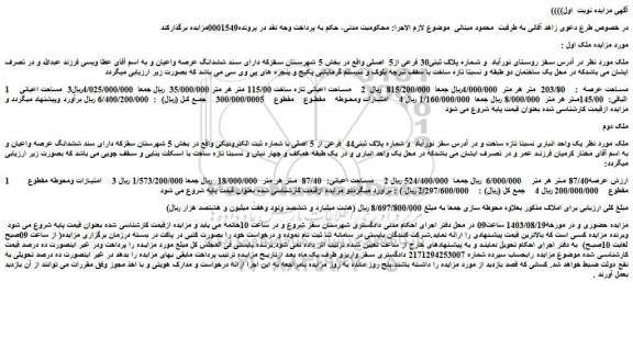 مزایده فروش یک واحد انباری نسبتا تازه ساخت 