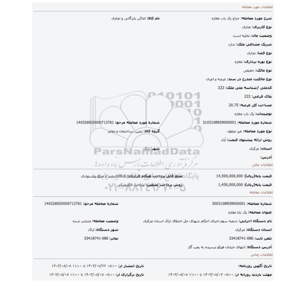 مزایده، یک باب مغازه