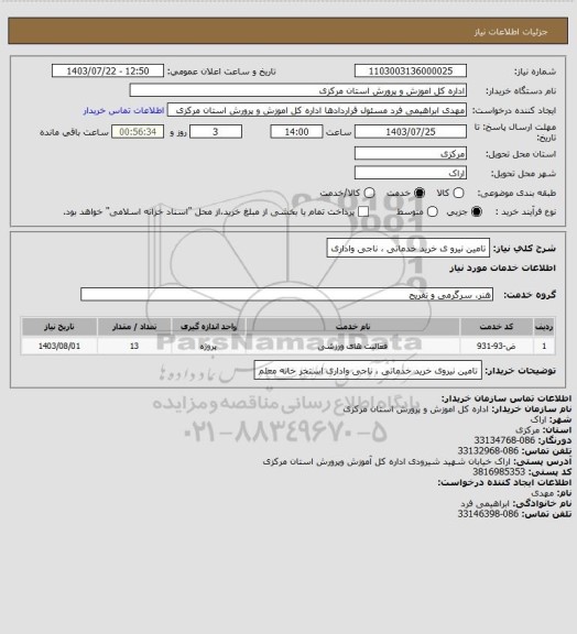 استعلام تامین نیرو ی خرید خدماتی ، ناجی واداری