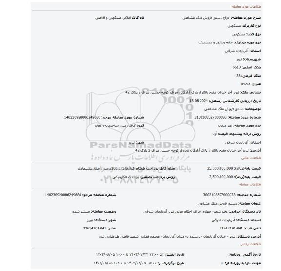 مزایده، دستور فروش ملک مشاعی