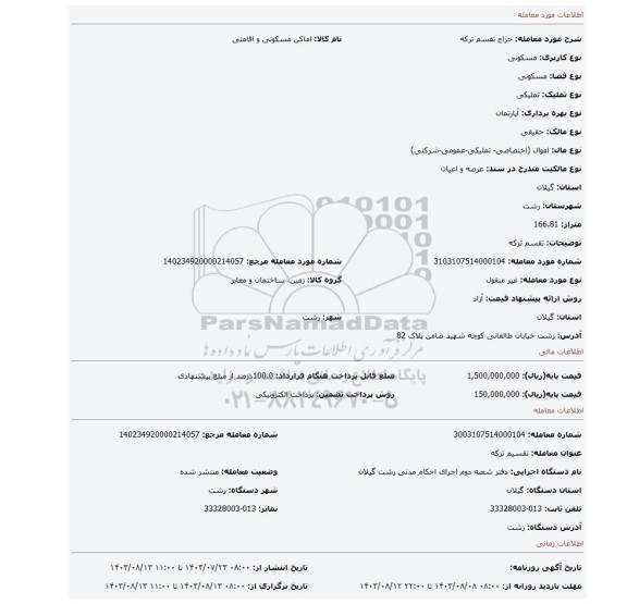 مزایده، تقسم ترکه