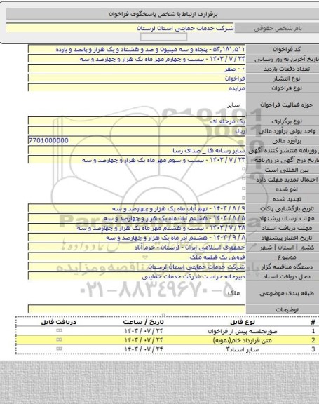 مزایده, فروش یک قطعه ملک