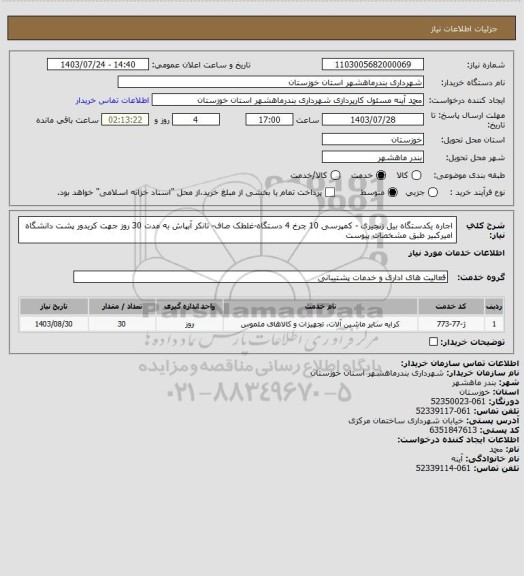 استعلام اجاره یکدستگاه بیل زنجیری - کمپرسی 10 چرخ 4 دستگاه-غلطک صاف- تانکر آبپاش به مدت 30 روز جهت کریدور  پشت دانشگاه امیرکبیر طبق مشخصات پیوست