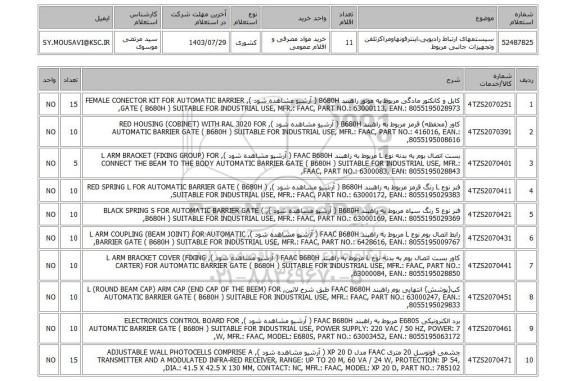 استعلام سیستمهای ارتباط رادیویی،اینترفونهاومراکزتلفن وتجهیزات جانبی مربوط