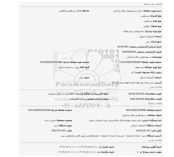 مزایده، دستور فروش ملک مشاعی