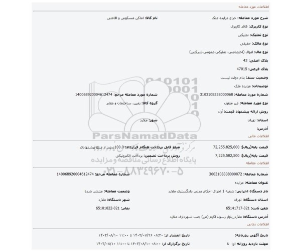 مزایده، مزایده ملک