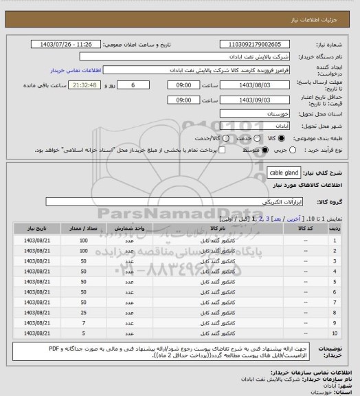 استعلام cable gland