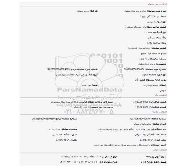 مزایده، مزایده اموال منقول