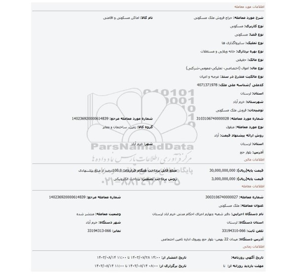 مزایده، فروش ملک مسکونی