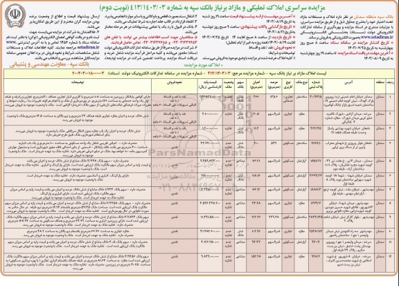 مزایده فروش املاک تملیکی و مازاد برنیاز- نوبت دوم 