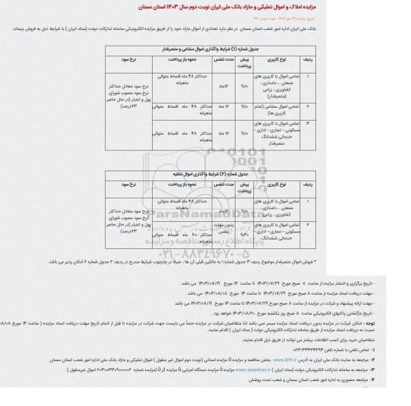 مزایده املاک و اموال تملیکی و مازاد 