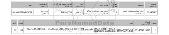 استعلام انواع مصالح ومقاطع فلزی ساختمان