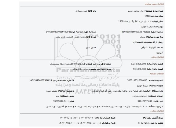 مزایده، مزایده خودرو