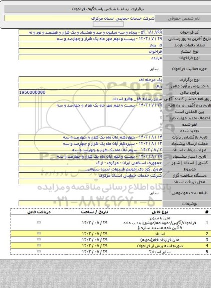 مزایده, فروش کود دی آمونیم فسفات آبدیده سنواتی