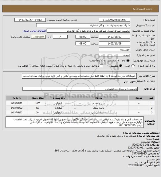 استعلام خرید3قلم شن شکسته 3/4 -لطفا فقط طبق مشخصات پیوستی مالی و فنی ارایه شود.ایرانکد مشابه است.