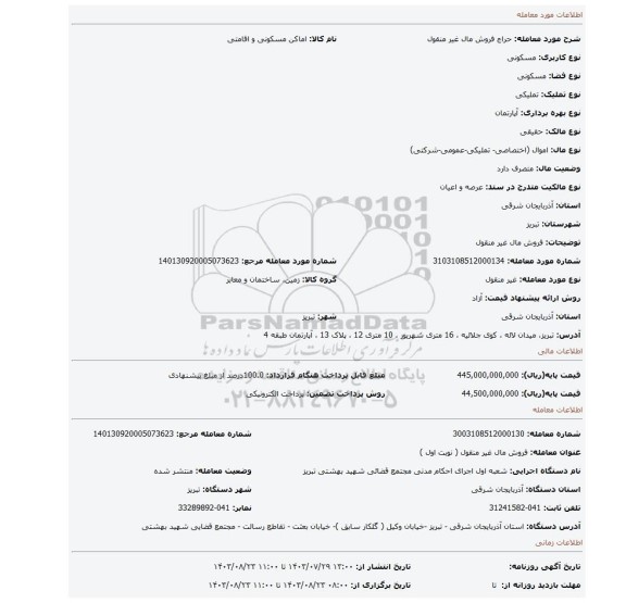 مزایده، فروش مال غیر منقول