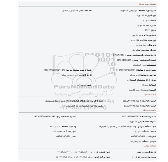 مزایده، زمین کشاورزی