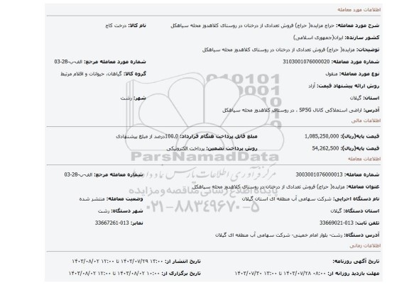 مزایده، مزایده( حراج) فروش تعدادی از درختان در روستای کلاهدوز محله سیاهکل