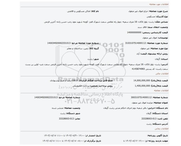 مزایده، اموال غیر منقول