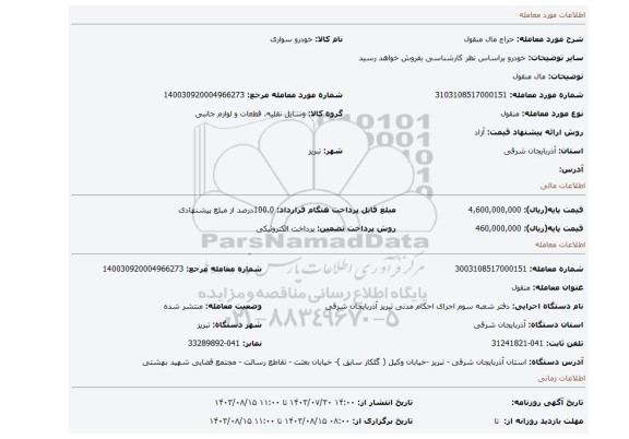 مزایده، مال منقول