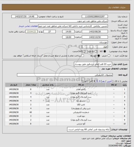 استعلام خرید 23 قلم کالای ابزاردقیق طبق پیوست