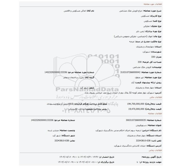 مزایده، فروش ملک مشاعی