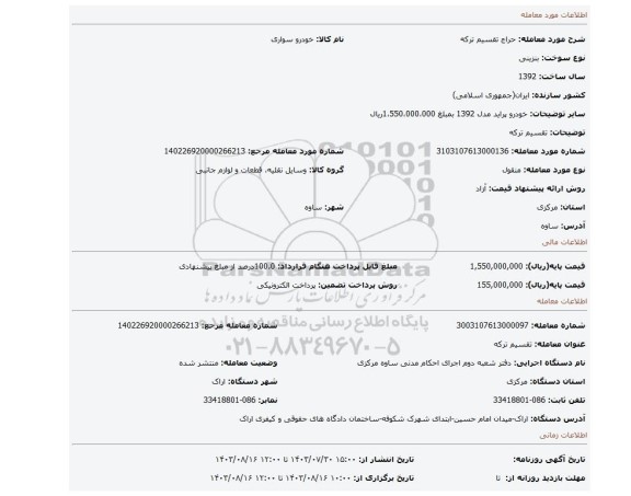 مزایده، تقسیم ترکه