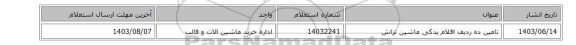 تامین ده ردیف اقلام یدکی ماشین تراش