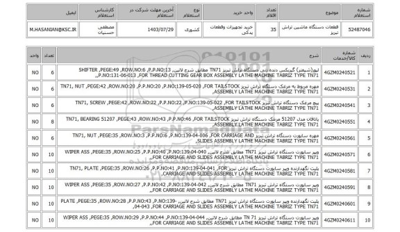 استعلام قطعات دستگاه ماشین تراش تبریز