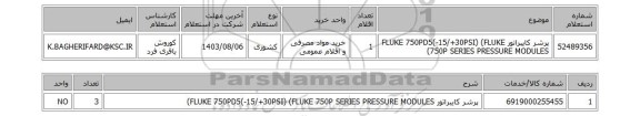 استعلام پرشر کایبراتور FLUKE 750PD5(-15/+30PSI) (FLUKE 750P SERIES PRESSURE MODULES)