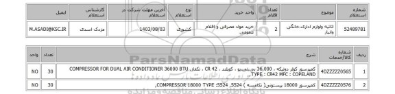 استعلام اثاثیه ولوازم اداری،خانگی وانبار