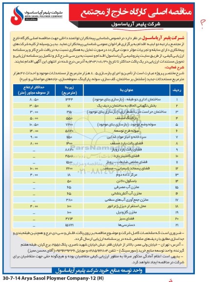 مناقصه تامین و اجرای بازسازی 8.5 هزار مترمربع از مستحدثاث موجود و...