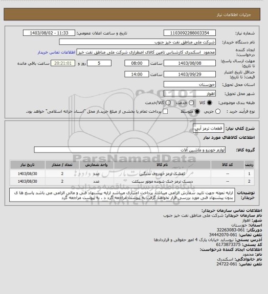 استعلام قطعات ترمز آبی