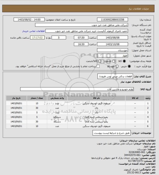 استعلام قطعات یدکی مینی بوس هیوندا.