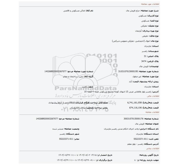 مزایده، فروش مال