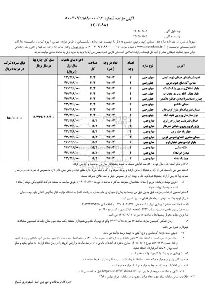 مزایده سازه های تبلیغاتی چهار وجهی - نوبت دوم