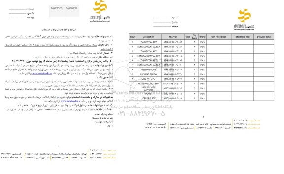 استعلام  خرید قطعات ژنراتور واحدهای کاری V94.2 