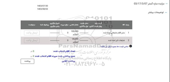 مزایده سایر اقلام ضایعاتی امحا شده...