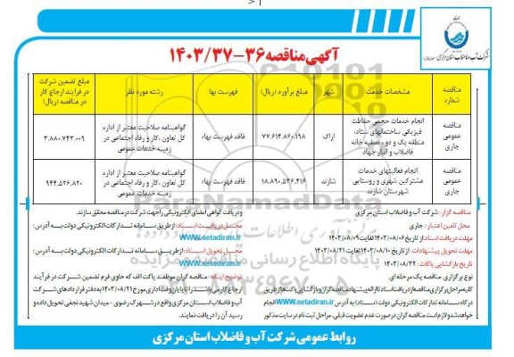 مناقصه انجام خدمات حجمی حفاظت فیزیکی ساختمانها و ... 