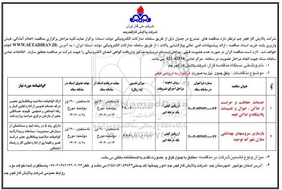 مناقصه خدمات حفاظت و حراست از اماکن،اموال و تاسیسات پالایشگاه....