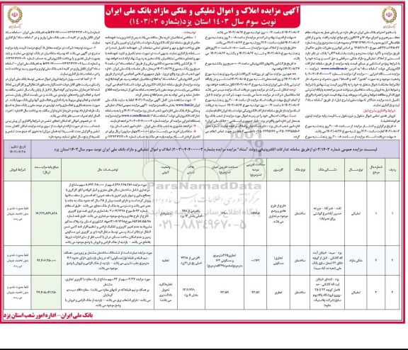 مزایده املاک و اموال تملیکی و ملکی مازاد