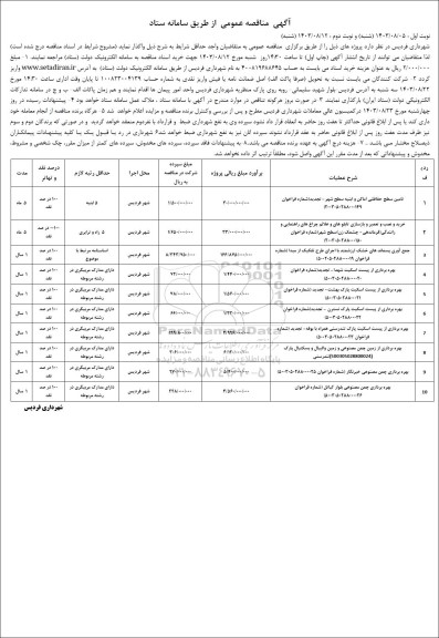 مزایده و مناقصه تامین سطح حفاظتی اماکن و ابنیه سطح شهر -تجدید.....