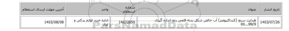 هدایت سنج (کنداکتیومتر) ‎آب خالص‏ شکل بدنه ‎قلمی‏ رنج اندازه گیری ‎00...99/9‏